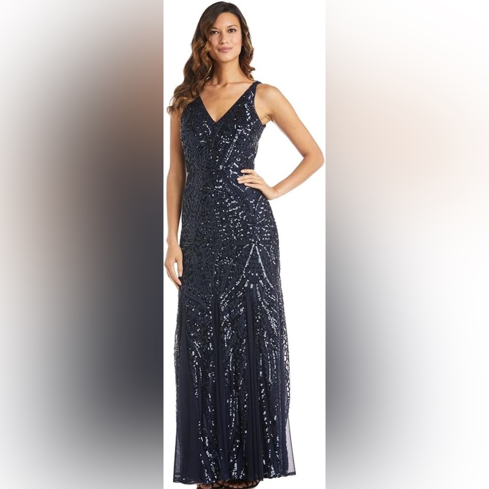 Formal sequence special occasion Navy blue dress gown Womens Size 4